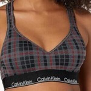 Calvin Klein Bralette Womens XS Gray Black Red Tartan Plaid Lightly Lined Modern